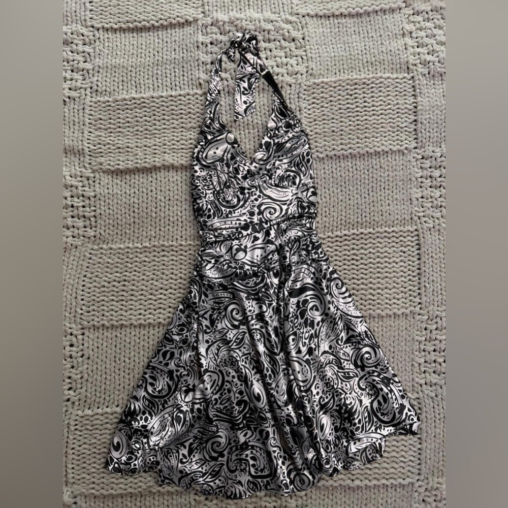 Y2K Alyn Paige Black and White Retro Halter Mini Dress